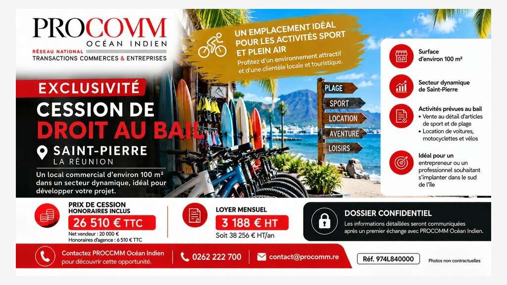 Droit au bail 100m² à céder à Saint Pierre Réunion