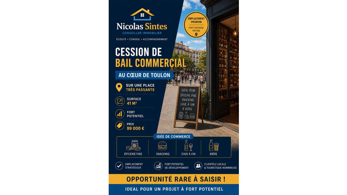 OPPORTUNITÉ RARE - 83000 TOULON CENTRE - Cession