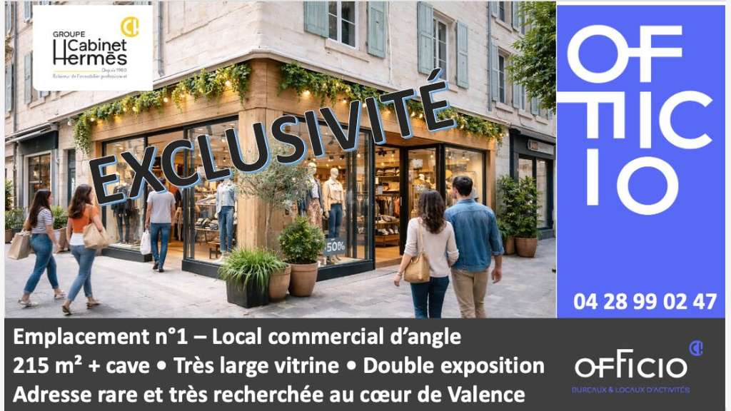 DAB local d'angle 215m²+ cave empl N°1 à Valence