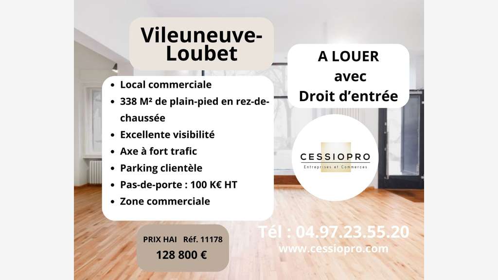 A louer local 338m² zone comm à Villeneuve-Loubet