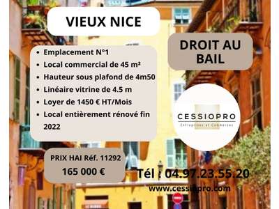 Cession droit au bail Locaux commerciaux - Boutiques à Nice