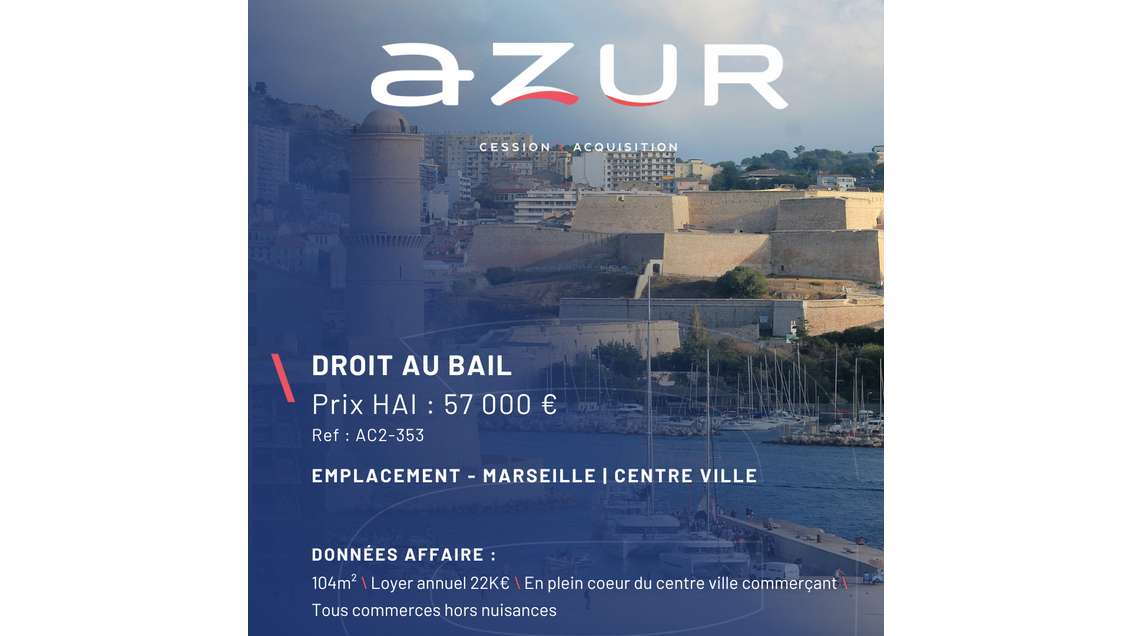 VENTE Droit au bail 104m² Centre Ville Marseille