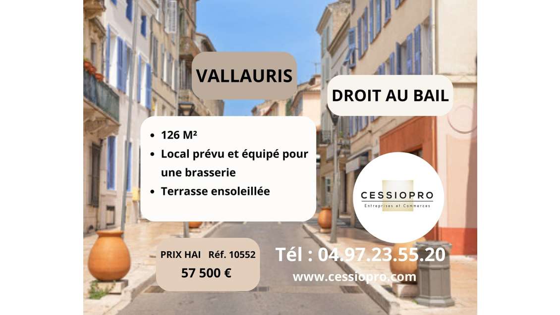 Droit au bail local terrasse ensoleillée Vallauris