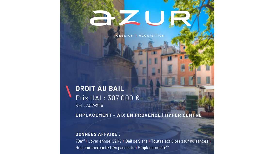 VENTE Droit au bail 70m² Hyper Centre Aix