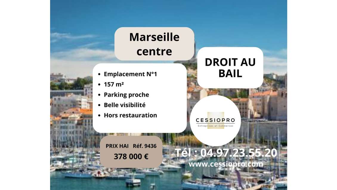 Cède droit au bail de 157m² à Marseille centre