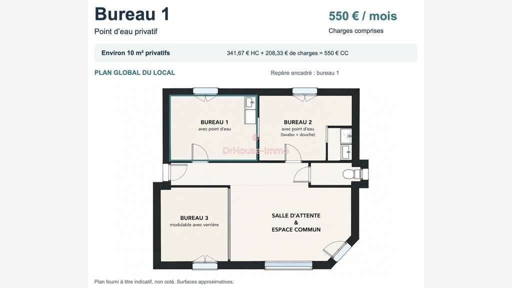 Bureau meublé avec point deau 10m² à Corbeil