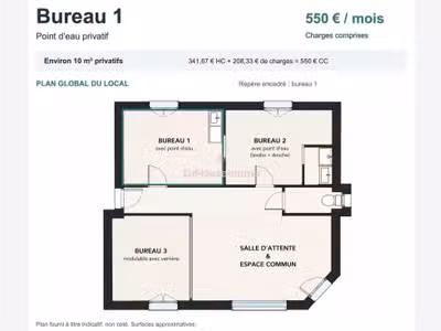 Bureau meublé avec point deau 10m² à Corbeil