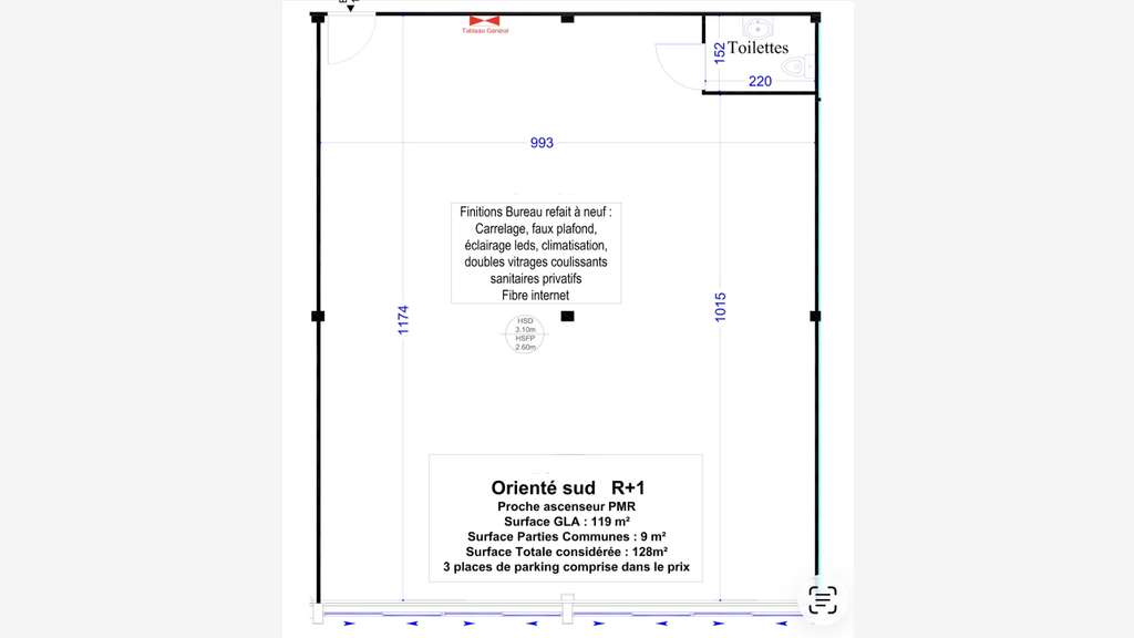 Loue bureaux ERP 146m² en R+1 avec parkings à Biot