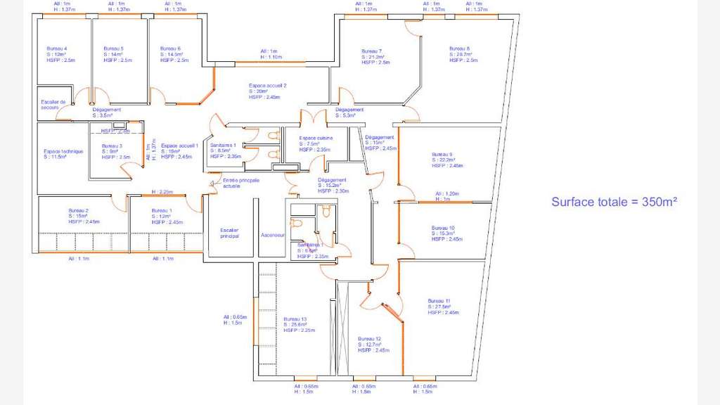 Loue bureaux 350m² à Champagne au Mont d'Or centre