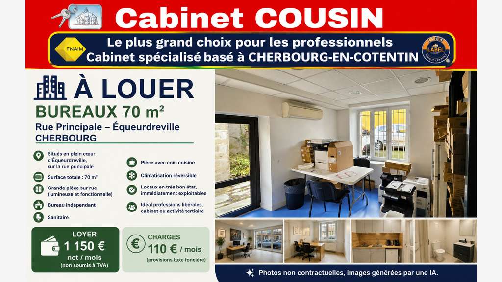 A louer bureaux de 70m² à Équeurdreville centre