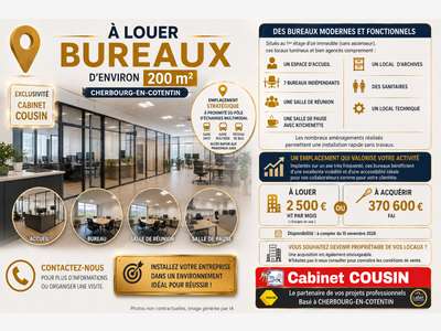 A louer bureaux de 200m² à Cherbourg en Cotentin