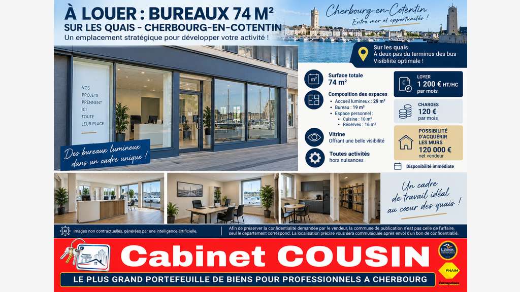 A louer bureaux 74m² sur les quais à Cherbourg
