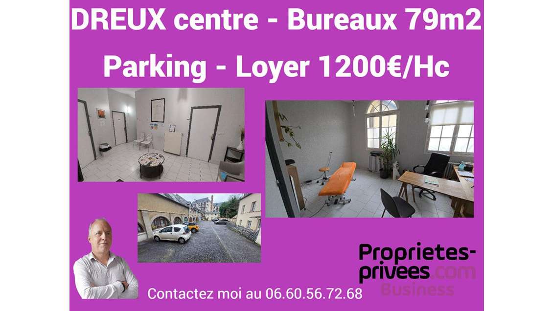 A louer locaux 79m² PMR 2 parking prives à Dreux