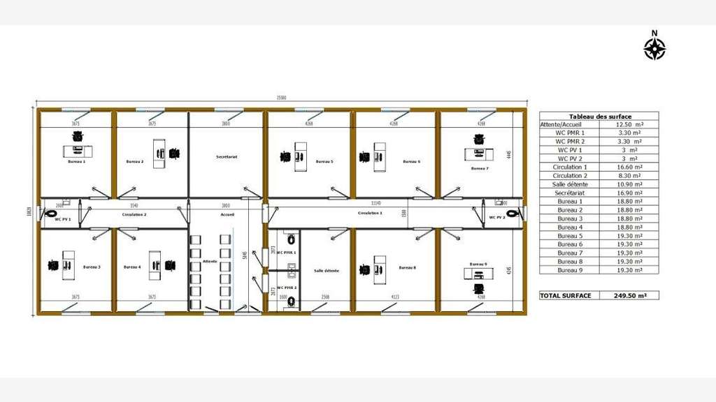 Location bureaux lumineux 80m² proche de Tours
