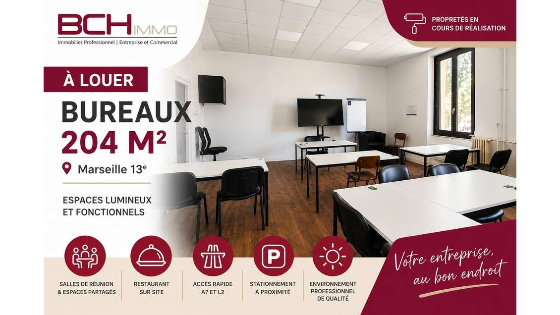 Location bureaux professionnels 204m² Marseille 13