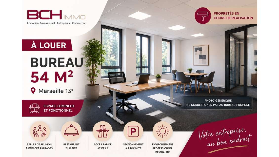 Location bureaux espaces pro 54m² Marseille 13013