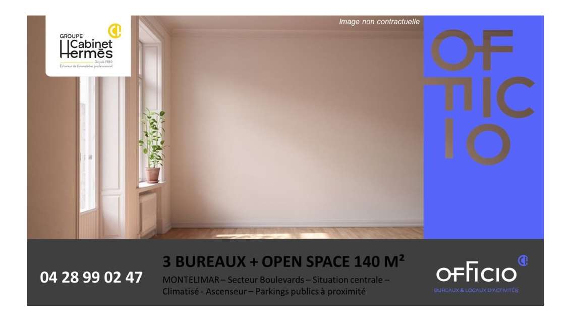 A louer 3 bureaux + open space 140m² à Montélimar