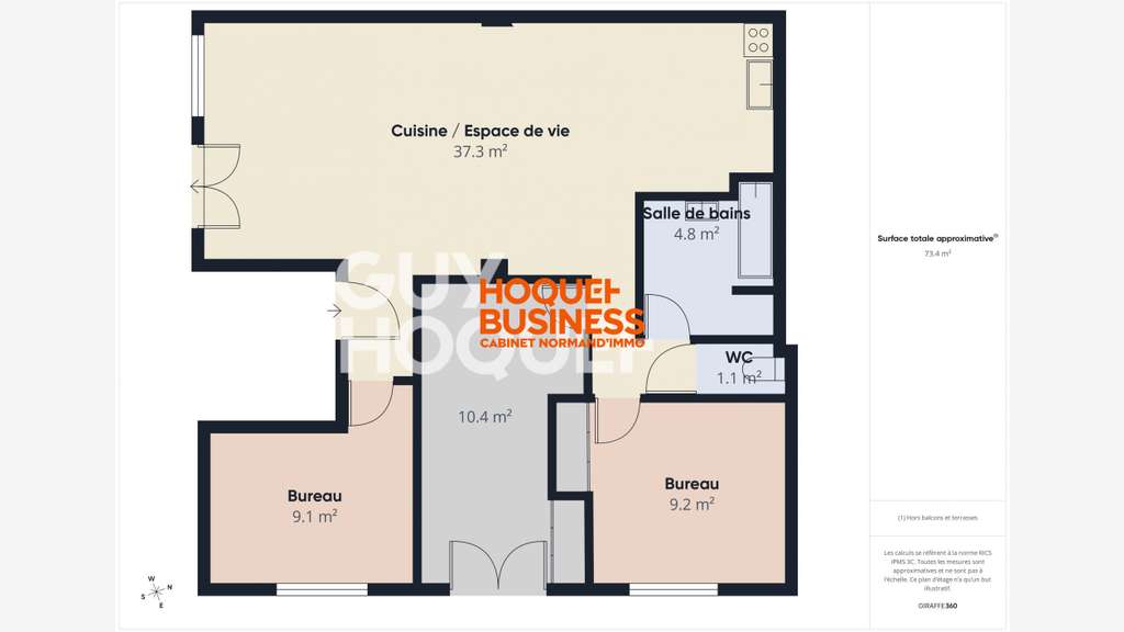 A louer bureaux meublés 75m² à Rouen centre ville