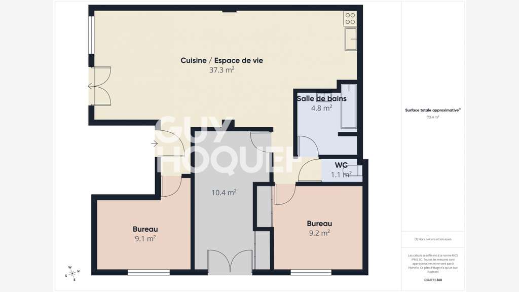 A louer bureaux meublés 75m² à Rouen centre ville