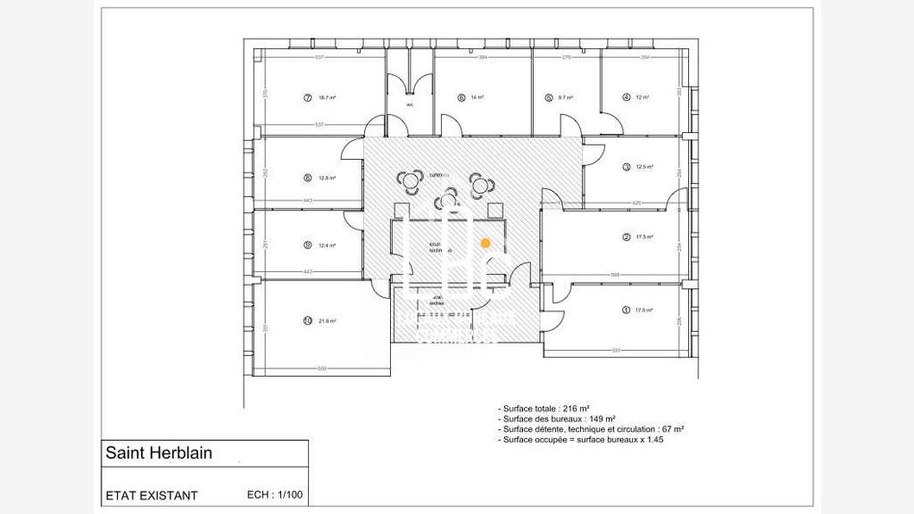 À louer plateau de bureaux 216m² à Saint Herblain