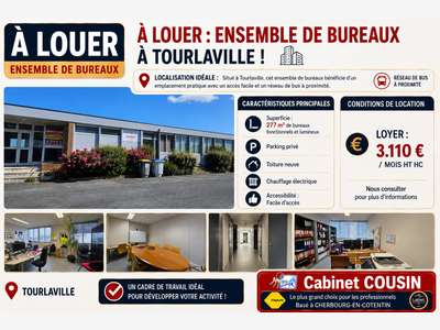 A louer bureaux 433m² empl pratique à Tourlaville