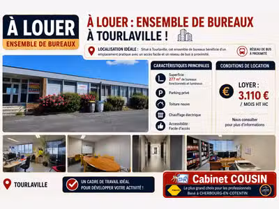 A louer bureaux 433m² empl pratique à Tourlaville