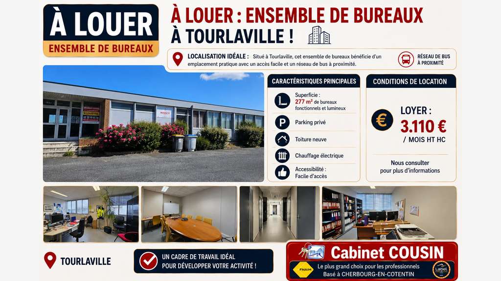 A louer bureaux 433m² empl pratique à Tourlaville