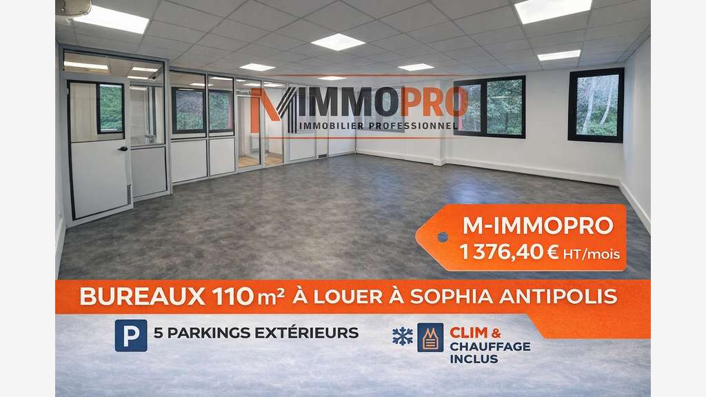 A louer bureaux 110m² + parkings Sophia Antipolis