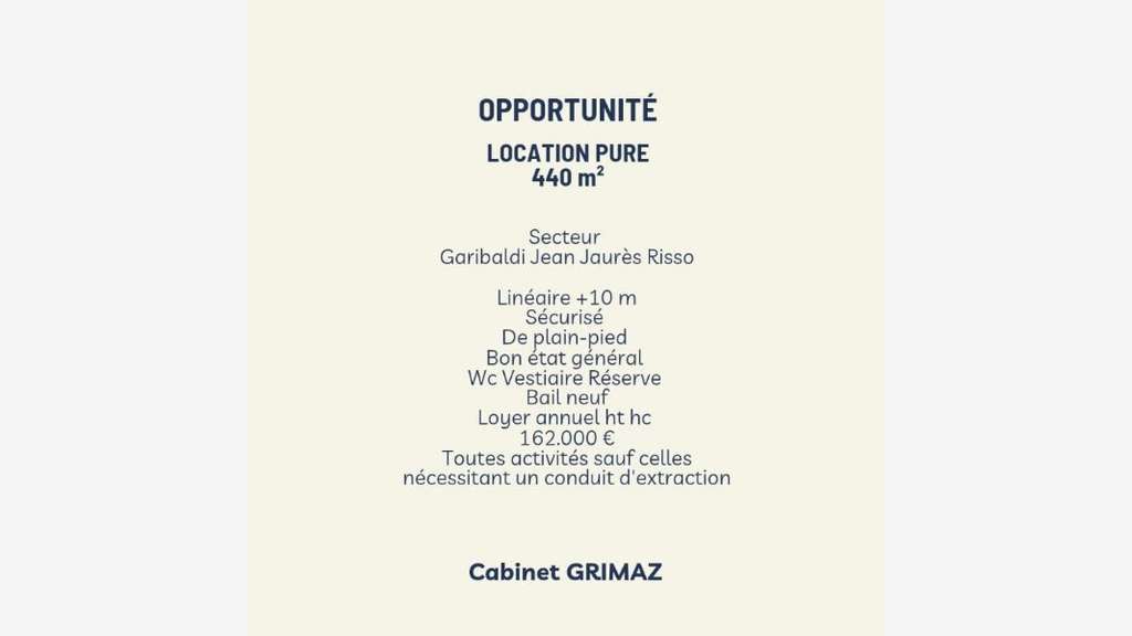 Location commerciale pure 440m² à Nice Garibaldi 