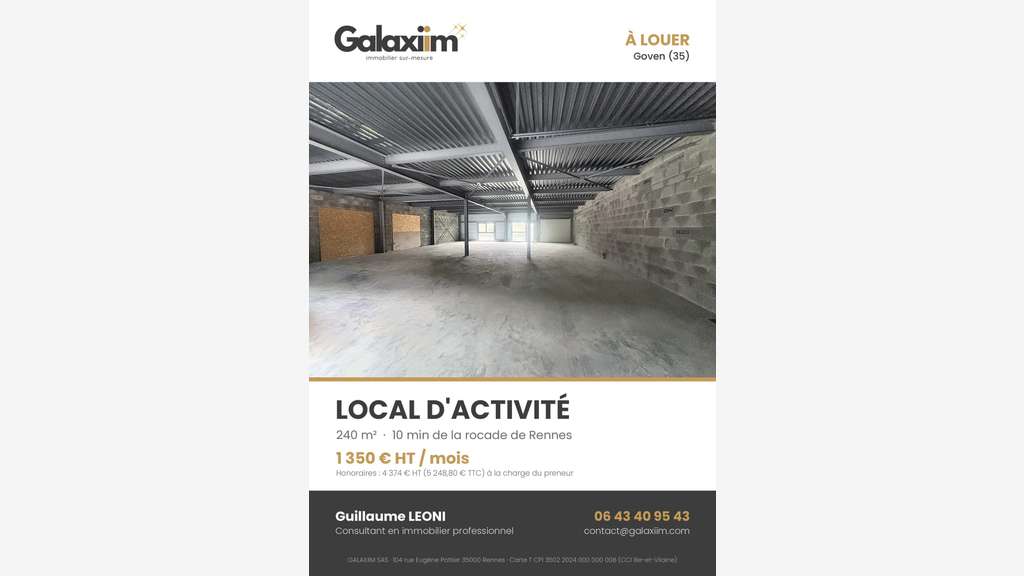 A louer entrepôt neuf 240m² aux portes de Rennes
