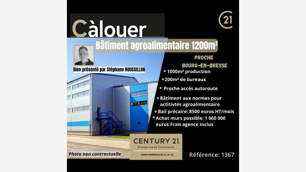 Bâtiment agroalimentaire 1200m² proche Bourg