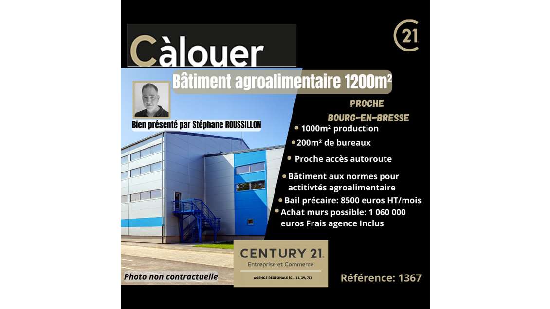 Bâtiment agroalimentaire 1200m² proche Bourg  