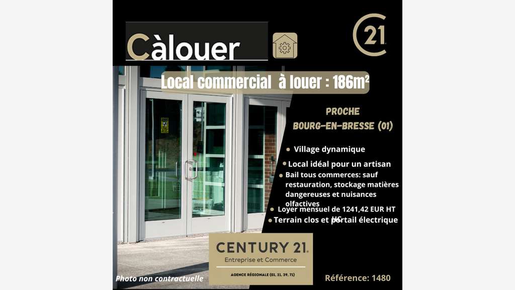 Loue local commercial 186m² prox Bourg-en-Bresse