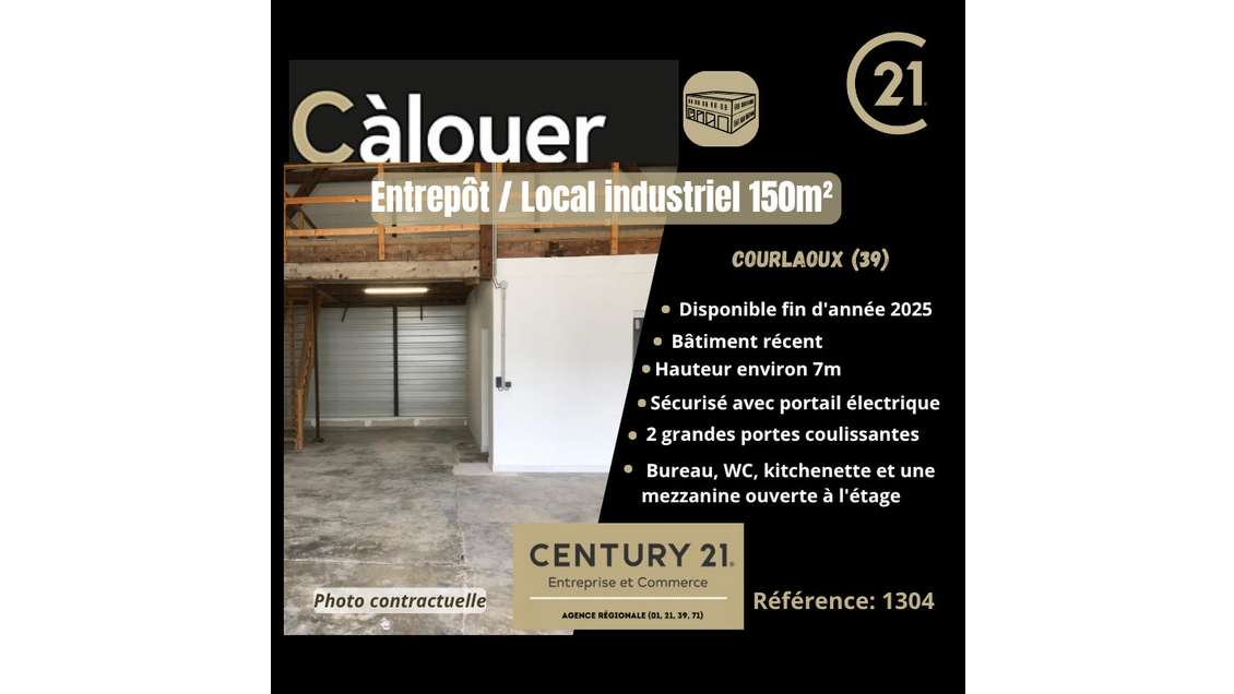 Bâtiment de stockage 150m² à louer à Courlaoux