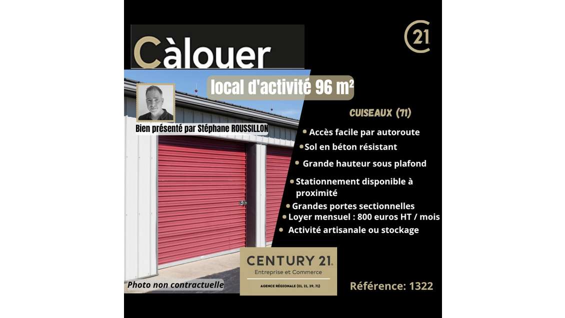 A louer local 96m² proche autoroute à Cuiseaux 