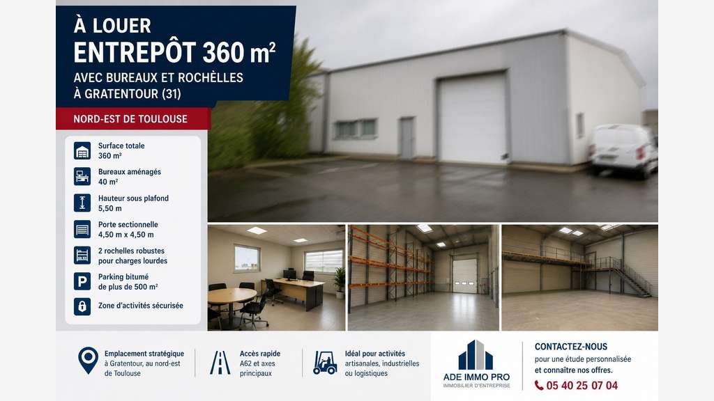 Entrepôt à louer de 360m² en za à Gratentour