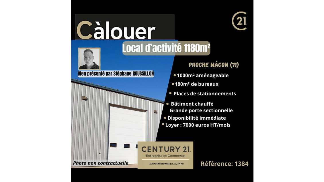 A louer local d'activité 1180m² proche Macon