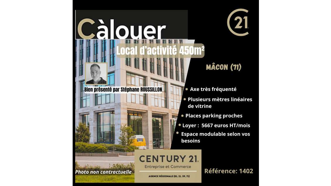 A louer local activité 450m² axe passant Mâcon 