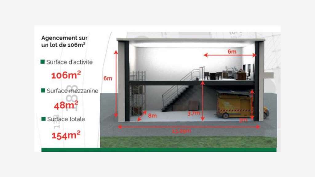 A louer cellules d'activité 154m² à Mions