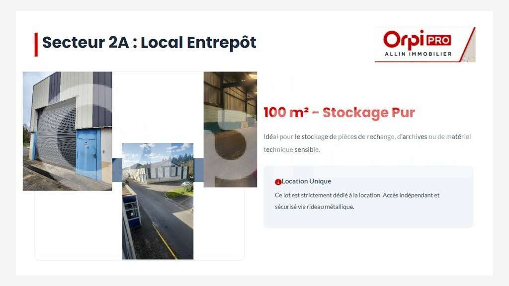 A louer entrepôt de 100m² en ZRR à Vaux