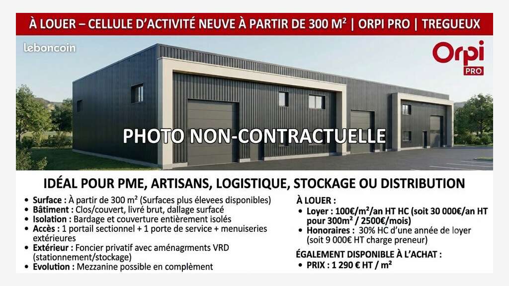 A louer local d'activité neuve 300m² à Trégueux