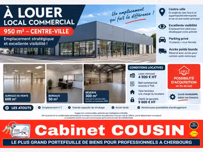 A louer local commercial de 950m² Portbail centre