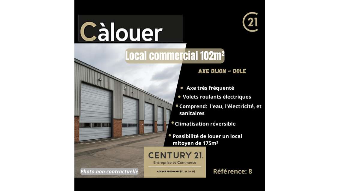 A louer local commercial de 102m² axe Dole-Dijon