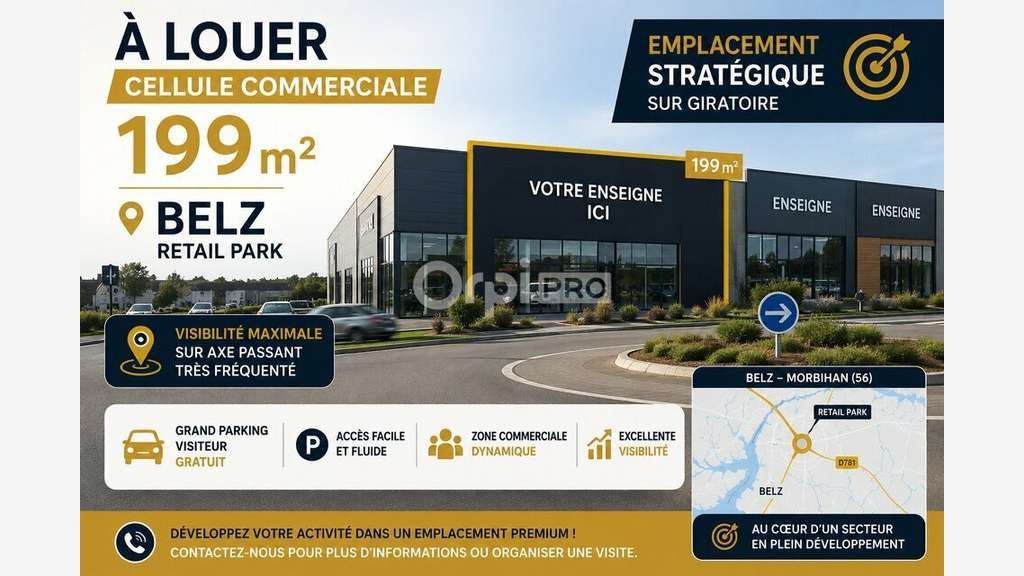 Local commercial de 199m² à louer à Belz