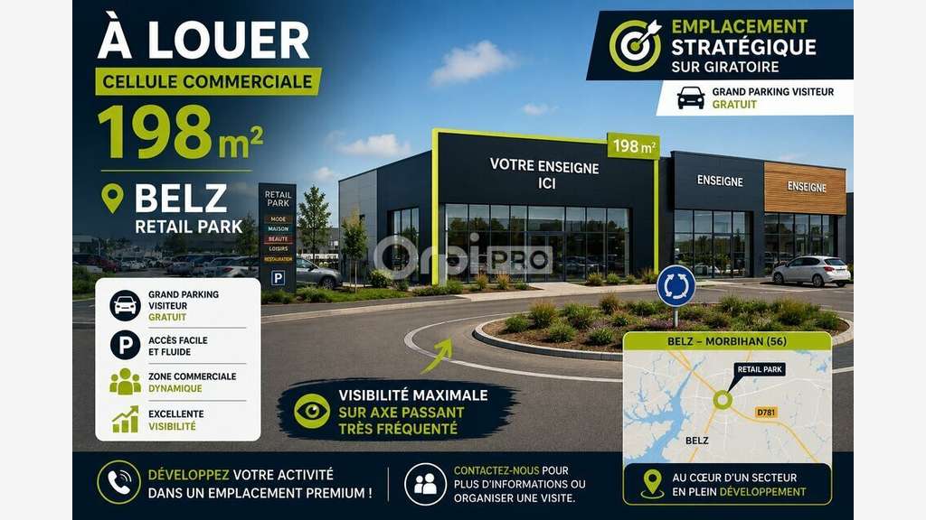 Local commercial de 198m² à louer à Belz