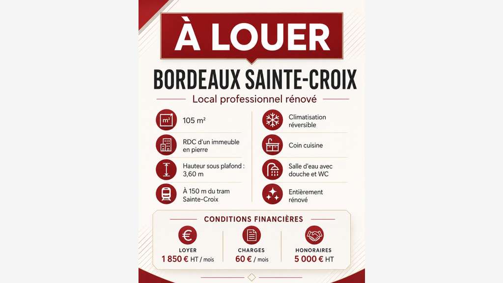 À louer local refait à neuf 103m² à Bordeaux