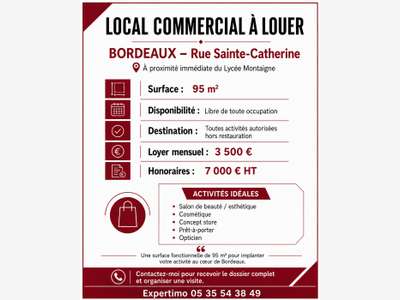 A louer local commercial 95m² Bdx Sainte-Catherine