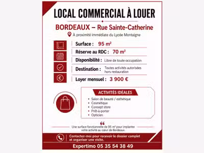 A louer local commercial 95m² Bdx Sainte-Catherine
