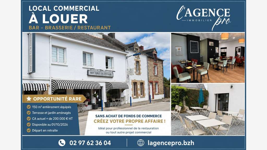En Exclusivité local bar brasserie 150m² à Camoël
