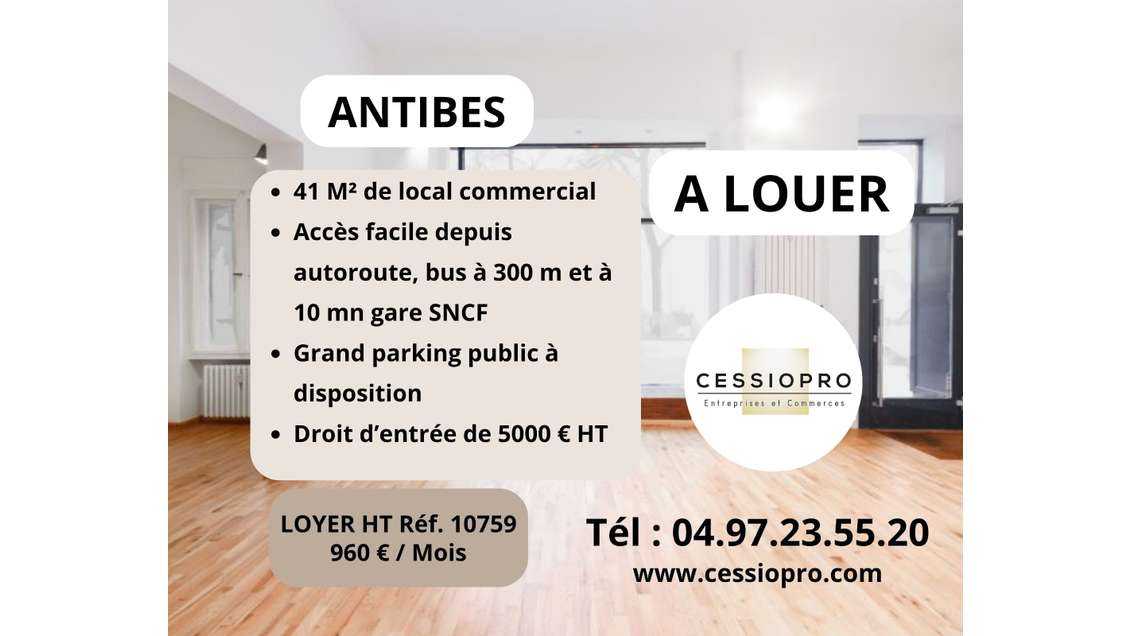 Location local commercial lumineux 41m² à Antibes